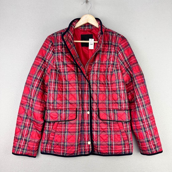 Talbots Jackets & Blazers - Talbots Quilted Puffer Jacket Womens S Red NWT Plaid Full Zip Preppy Office